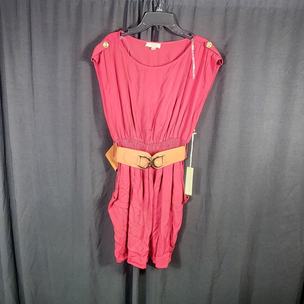 Chocolate USA Womens Medium Red Belted Mini Dress Gold Anchor Buttons